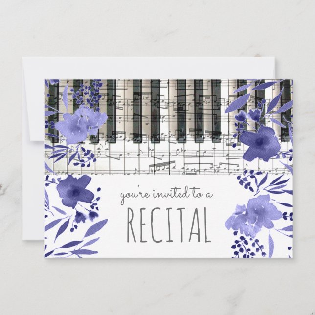 Invitación recital de flores de color azul índigo (Anverso)