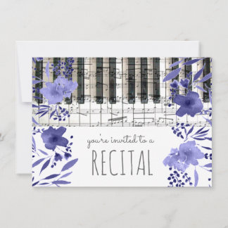 Invitación recital de flores de color azul índigo