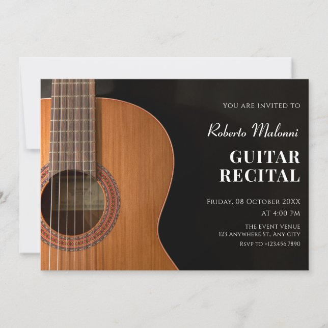 Invitación Recital de guitarra minimalista moderna (Anverso)