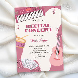 Invitación Recital de instrumentos musicales rosados