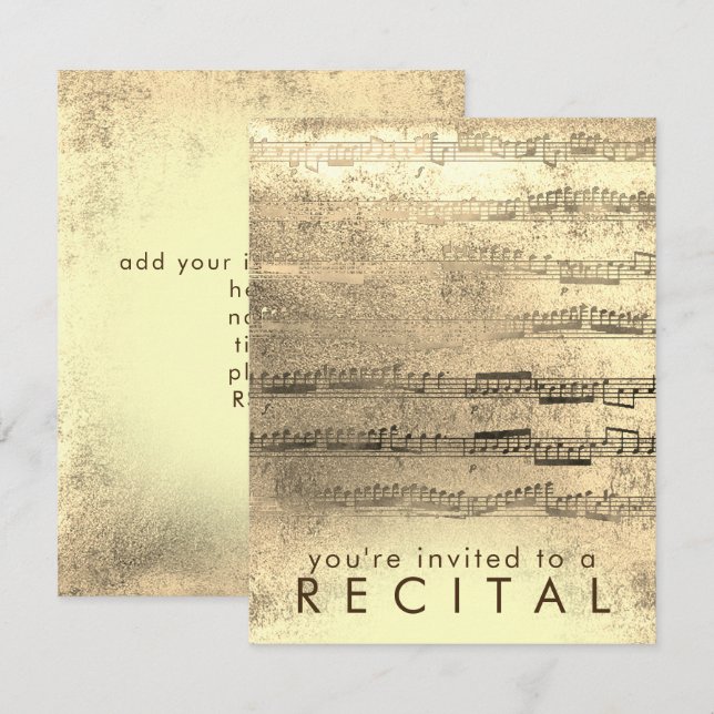 Invitación recital de música con lámina de ORO FALSA (Anverso / Reverso)