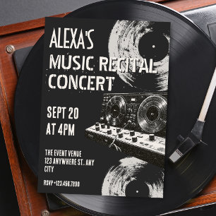Invitación Recital de música retro en blanco y negro