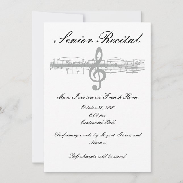 Invitación Recital de música senior (Anverso)