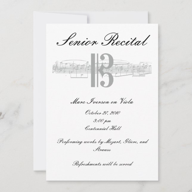 Invitación Recital de música senior - Alto Clef (Anverso)