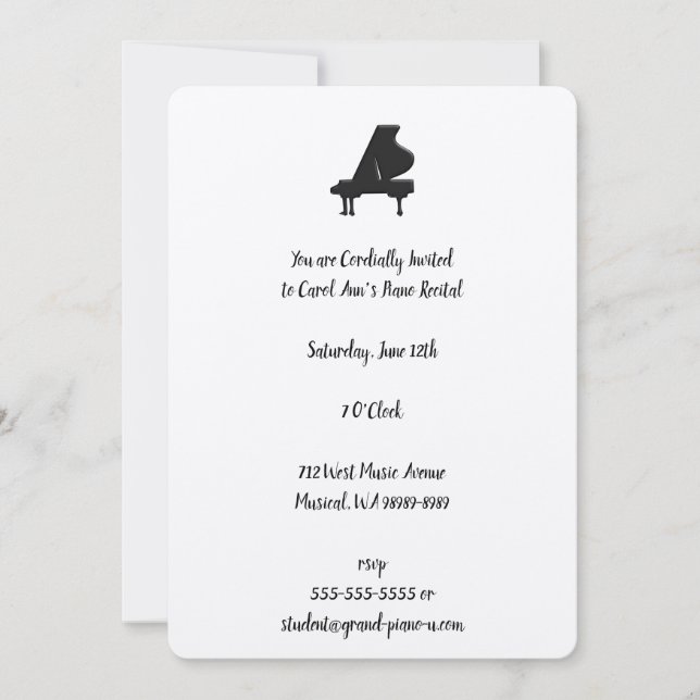 Invitación Recital de piano (Anverso)