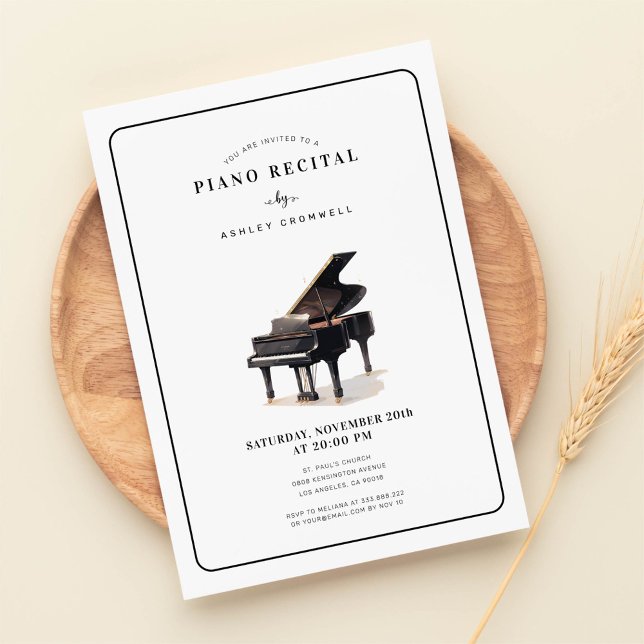 Invitación Recital de piano blanco y negro moderno (Subido por el creador)