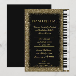 Invitación Recital de piano con Purpurina de oro sobre negro