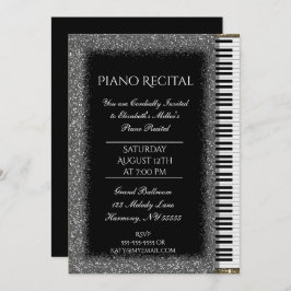 Invitación Recital de piano con Purpurina plateado sobre negr