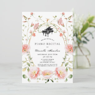 Invitación Recital de piano de amapola rosa silvestre blanco