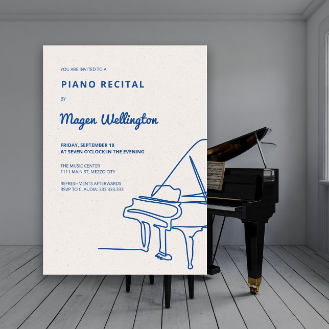 Invitación Recital de piano de cola de dibujo de línea modern (Modern Line Drawing Grand Piano Recital Invitation)