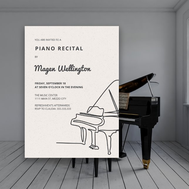 Invitación Recital de piano de cola de dibujo de línea modern (Subido por el creador)