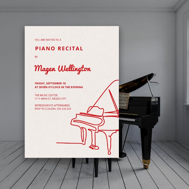 Invitación Recital de Piano de Línea Moderna (Modern Line Drawing Grand Piano Recital Invitation)