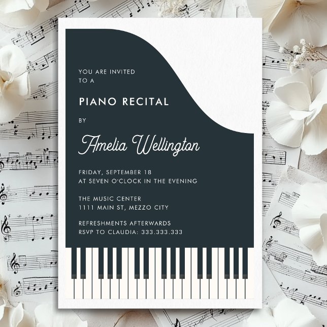 Invitación Recital de piano de música moderna en blanco negro (Subido por el creador)