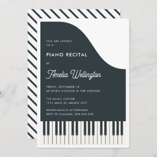 Invitación Recital de piano de música moderna en blanco negro