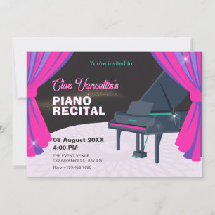 Invitación recital de piano escenario púrpura rosa