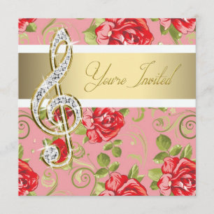 Invitación Recital de Red Rose Treble Clef