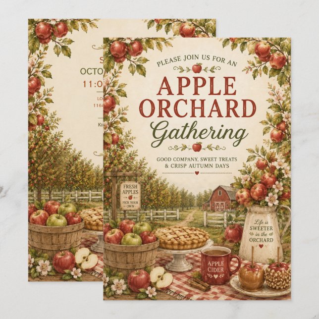 Invitación Recogida rústica de manzanas en otoño (Anverso / Reverso)