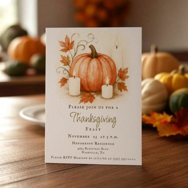 Invitación Recolección de calabaza para Acción de Gracias | B (Harvest Pumpkin Thanksgiving Dinner Invitation)