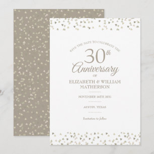 Invitación Recordatorio del 30 aniversario corazones confeti 