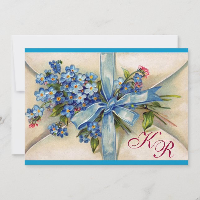 Invitación RECORDATORIOS MONOGRAMA , FIESTA DE BODAS AZUL pla (Anverso)