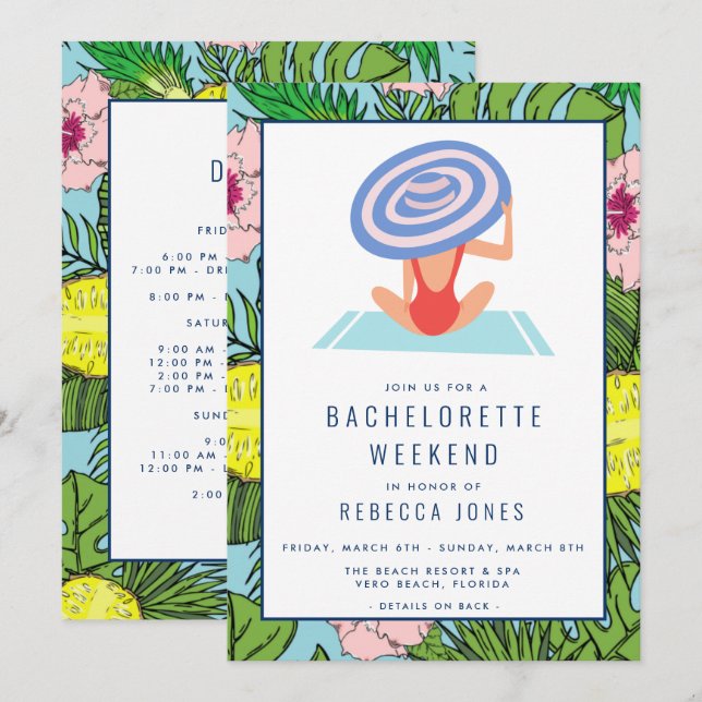 Invitación Recorrido de fin de semana de Bachelorette Beach d (Anverso / Reverso)