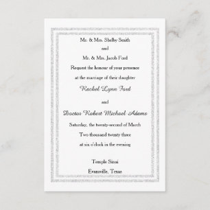 Invitación Recorte-3x5-Boda de Purpurina de plata blanca de m