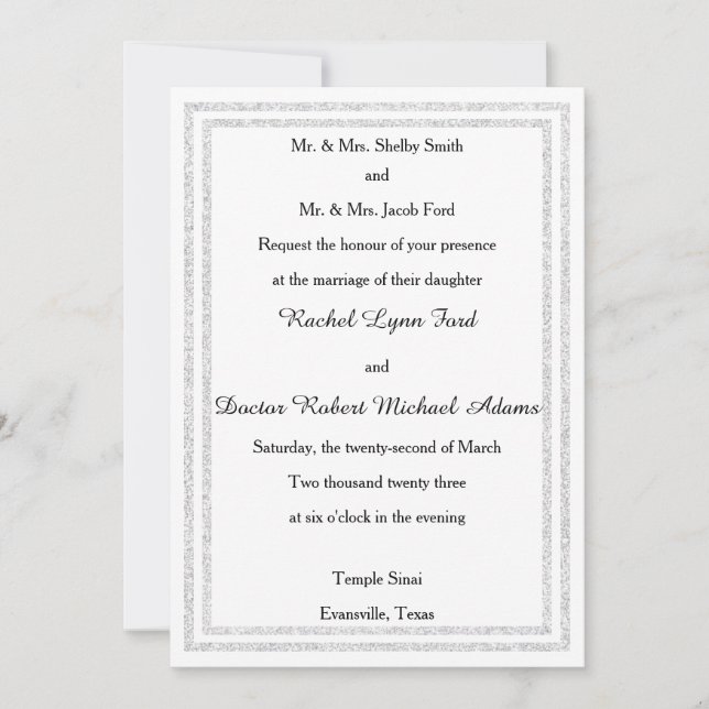 Invitación Recorte con brillo plateado blanco -5x7Invitación  (Anverso)