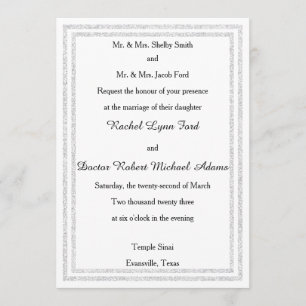 Invitación Recorte con brillo plateado blanco -5x7Invitación