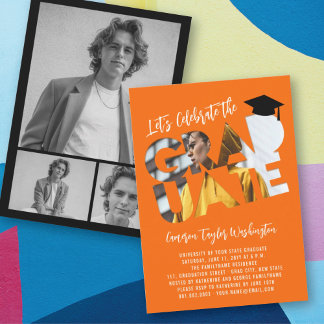 Invitación Recorte de Foto de Graduado de Naranja Fiesta de G