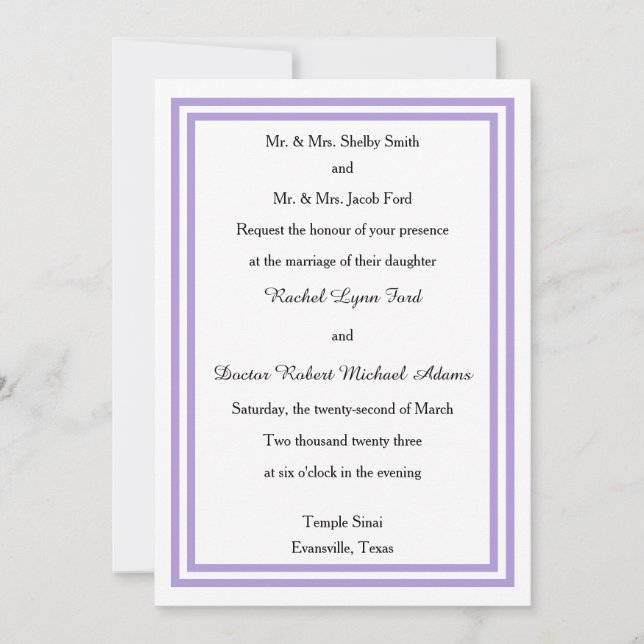 Invitación Recorte de lavanda doble -5x7Invitación a la boda (Anverso)