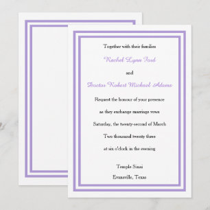 Invitación Recorte de lavanda doble -5x7Invitación a la boda