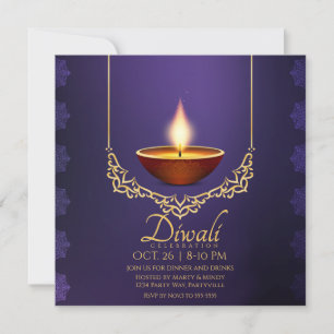 Invitación Recorte de oro de Diwali Deep Purple Diya