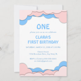 Invitación Recorte De Papel Rosado Y Azul Primer Cumpleaños