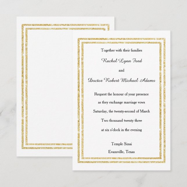 Invitación Recorte de purpurina dorada falsa elegante - Invit (Anverso / Reverso)