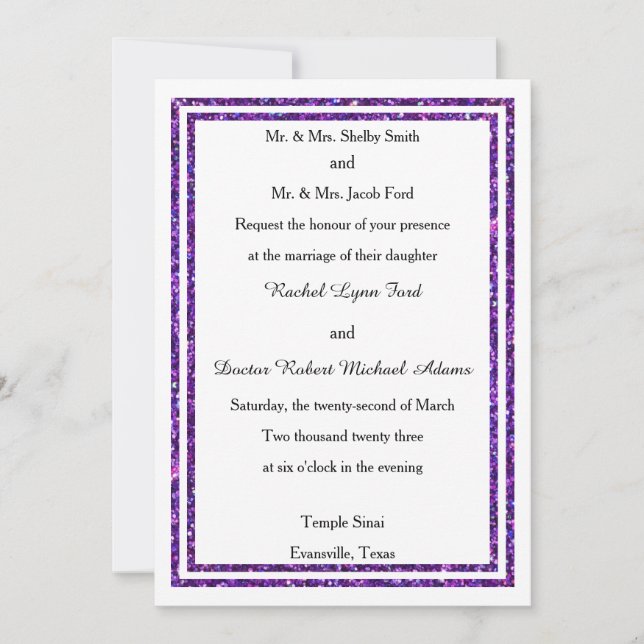 Invitación Recorte de purpurina falsa morada chic - Invitació (Anverso)