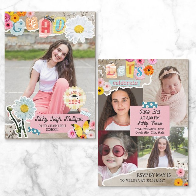 Invitación Recortes de flores de margarita Collage Scrapbook  (Subido por el creador)