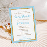 Invitación Rectángulo azul claro y oro Purpurina Bat Mitzvah<br><div class="desc">Esta invitación a la moda de Bat Mitzvah presenta un purpurina falso y brillante en una capa sobre un fondo de color sólido. Utilice el formulario de plantilla para agregar su propia información. La función "Personalizar" puede utilizarse para cambiar el estilo, el color y la disposición del tipo de letra....</div>