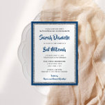 Invitación Rectángulo azul y plateado de la marina Purpurinos<br><div class="desc">Esta invitación a la moda de Bat Mitzvah presenta un purpurina falso y brillante en una capa sobre un fondo de color sólido. Utilice el formulario de plantilla para agregar su propia información. La Herramienta de diseño se puede utilizar para cambiar el estilo de fuente, el color y el diseño....</div>