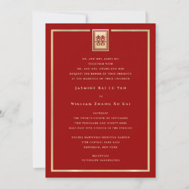 Invitación Rectángulo dorado doble felicidad Boda chino