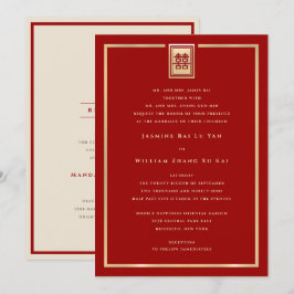 Invitación Rectángulo dorado doble felicidad Boda chino
