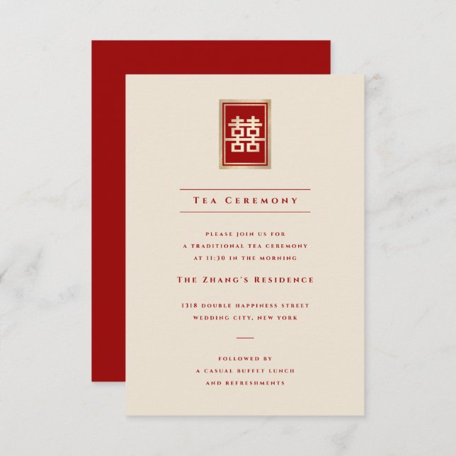 Invitación Rectángulo dorado doble felicidad Boda chino (Anverso / Reverso)