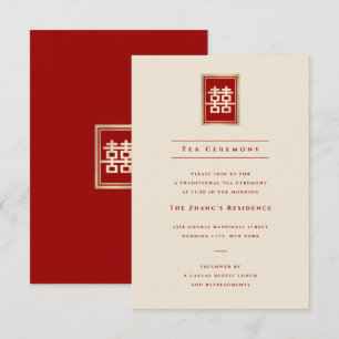 Invitación Rectángulo dorado doble felicidad Boda chino