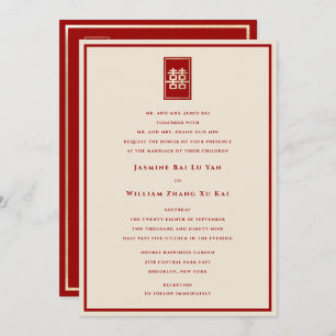 Invitación Rectángulo dorado doble felicidad Boda chino