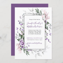 Invitación Rectángulo floral de color morado y Rubor |
