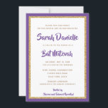 Invitación Rectángulo púrpura y dorado Bat Mitzvah<br><div class="desc">Esta invitación a la moda de Bat Mitzvah presenta un purpurina falso y brillante en una capa sobre un fondo de color sólido. Utilice el formulario de plantilla para agregar su propia información. La función "Personalizar" puede utilizarse para cambiar el estilo, el color y la disposición del tipo de letra....</div>