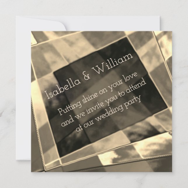 Invitación Rectángulos, inclinados e irregulares, beige y oro (Anverso)