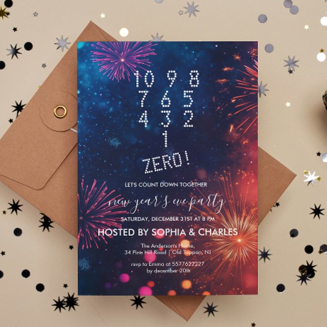Invitación Recuento de fuegos artificiales Fiesta de Nochevie (Subido por el creador)