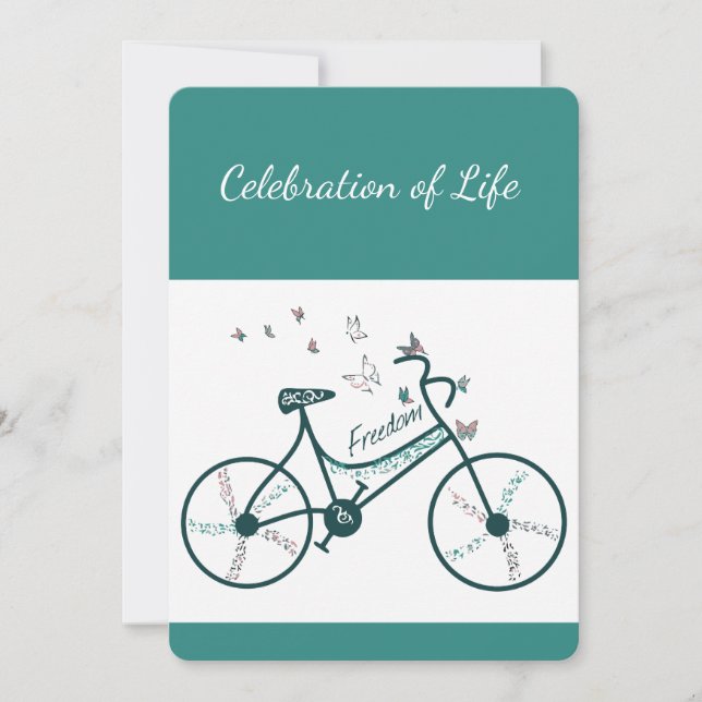 Invitación Recuerden celebración de la vida Mariposas en bici (Anverso)