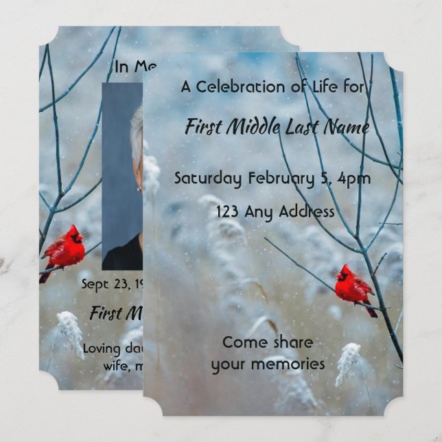 Invitación Recuerdo de foto conmemorativa cardenal rojo pájar (Anverso / Reverso)