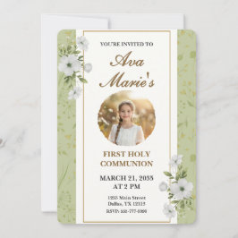 Invitación Recuerdo de foto de Primera Comunión floral elegan